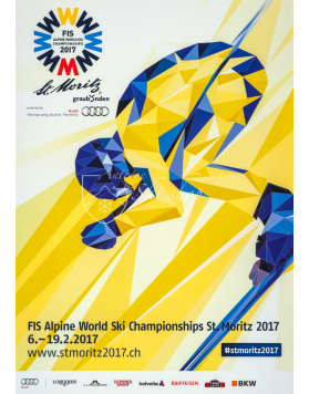 Vintage Swiss Ski Poster :  ST. MORITZ 2017 FIS WORLD CHAMPIONSHIPS