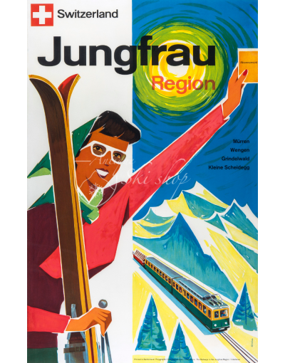 Vintage Swiss Ski Poster : JUNGFRAU - REGION