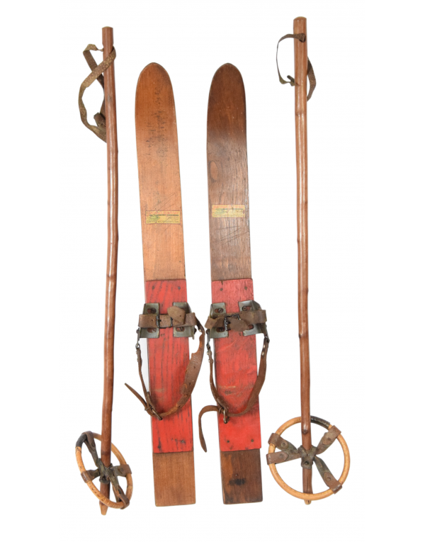 Antique Children's Skis & Poles (Unrestored)