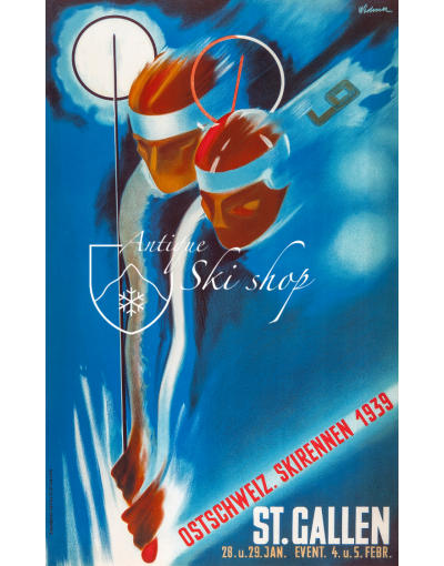 Vintage Swiss Ski Poster : Ostschweiz Verbands Skirennen St Gallen 1939