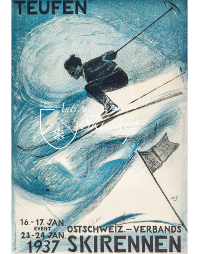 Vintage Swiss Ski Poster : Ostschweiz Verbands Skirennen Teufen 1937