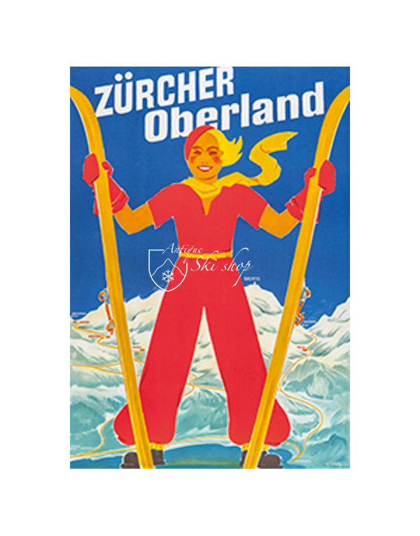 Vintage Swiss Ski Poster :  Zurcher Oberland