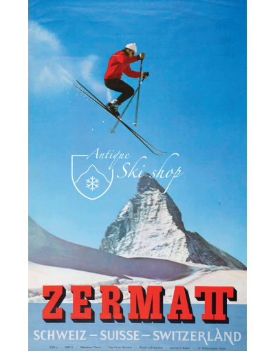 Vintage Swiss Ski Poster : ZERMATT MATTERHORN SKI JUMP