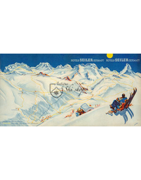 Vintage Swiss Ski Poster : ZERMATT: PISTE MAP (Seiler Hotels)