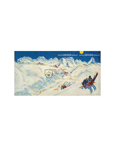 Vintage Swiss Ski Poster : ZERMATT: PISTE MAP (Seiler Hotels)