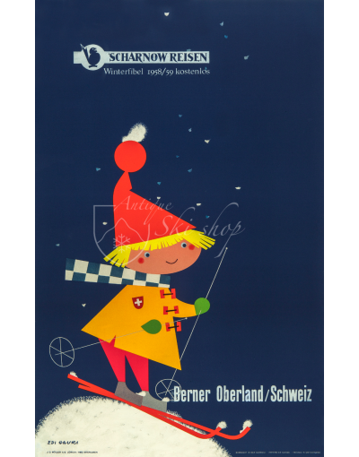 Vintage Swiss Ski Poster : Berner Oberland (Sharnow Reisen)