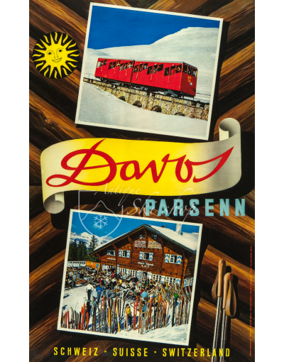 Vintage Swiss Ski Poster : Davos Parsenn (3)