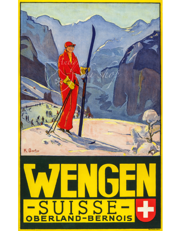 Vintage Swiss Ski Poster :  Wengen Suisse