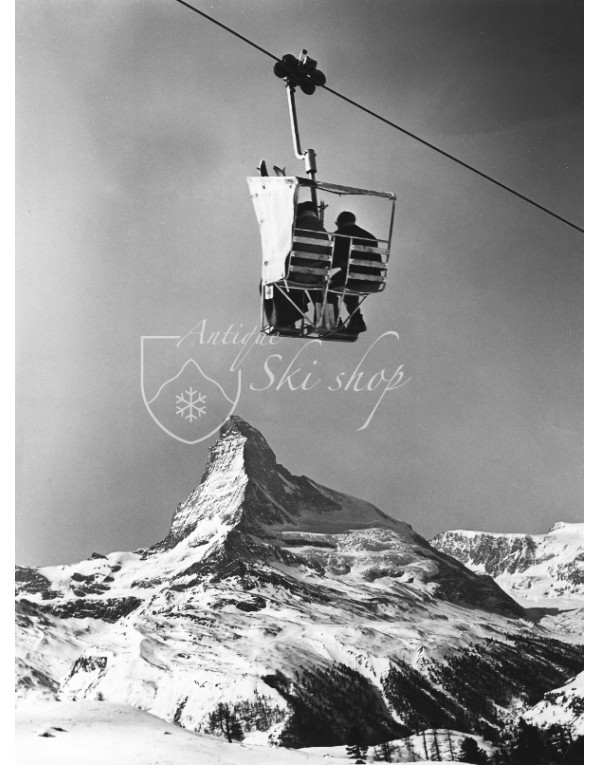 Vintage Ski Photo - Chairlift with a view of the Matterhorn