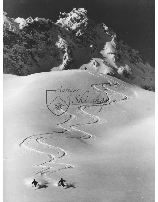 Vintage Ski Photo - Synchronized Powder Skiing