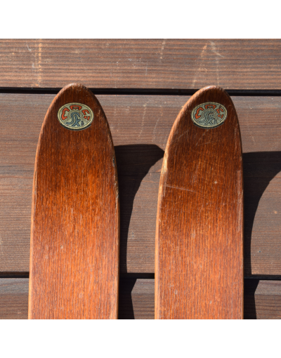 Details about   Vintage Antique Pointed Wooden Skis w/ patina 
