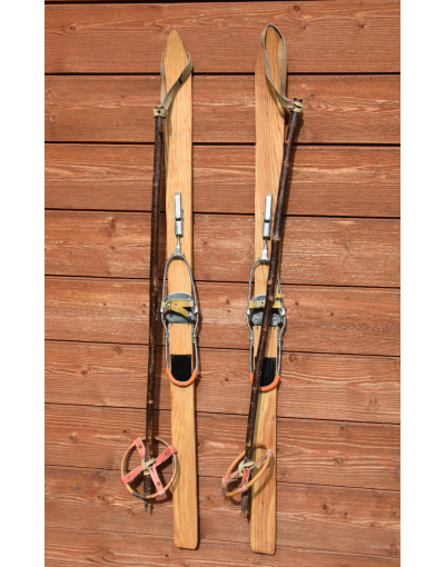 Antique Children Skis & Hickory Ski Poles
