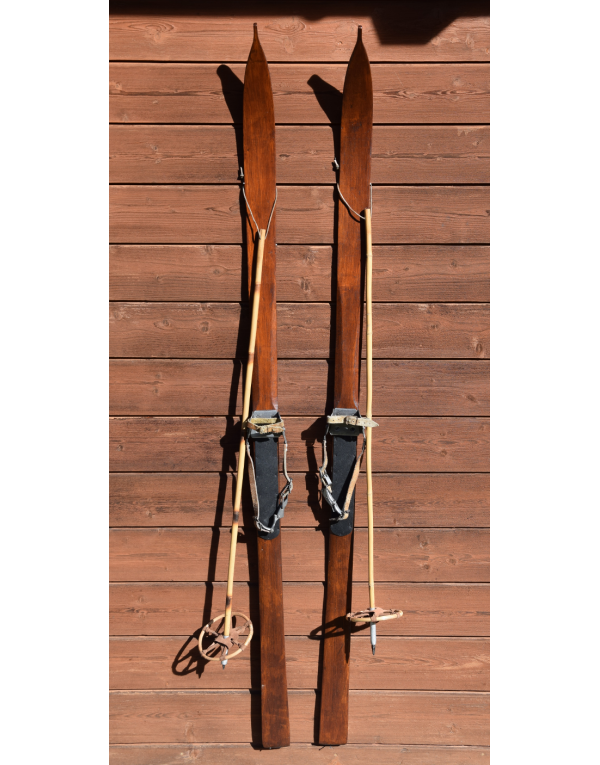 Antique "Nipple Tip" Skis & Bamboo Poles