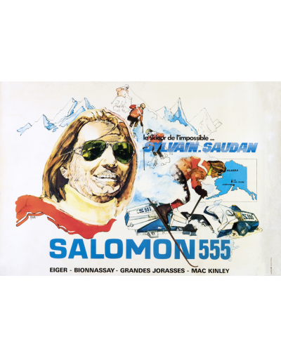 Vintage ski poster "SALOMON 555 SKI BINDING McKINLEY"