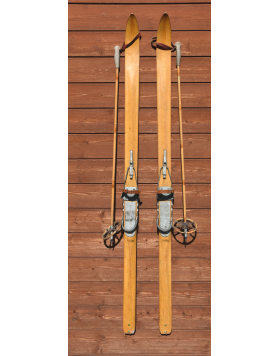 Antique "JACOBER" Swiss Military Skis & Poles