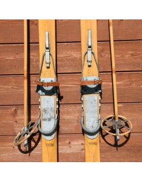 Antique "JACOBER" Swiss Military Skis & Poles