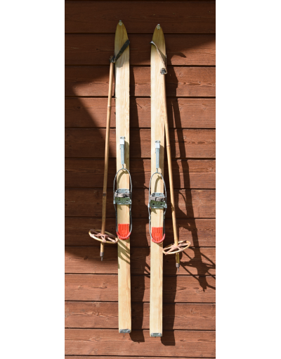 Antique Children Skis & Bamboo Poles