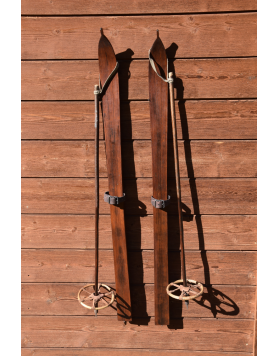 Antique 1920's Canadian Child Skis & Poles (Restored)