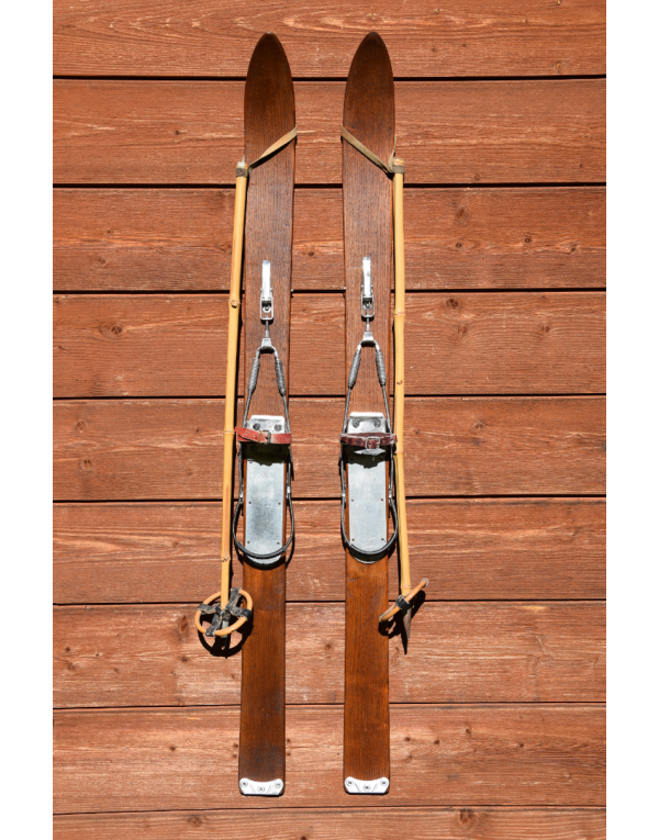 Vintage Swiss 1940's Children Skis & Poles (Restored)