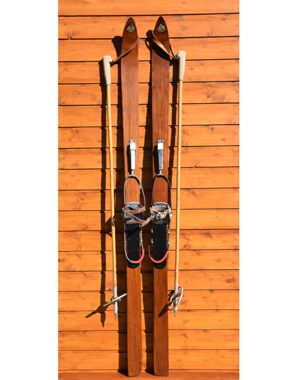 Vintage "HÖHNBERG" Children Skis & Bamboo Poles