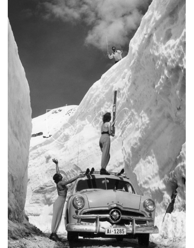 Vintage Ski Photo - A Ford on the Arlberg Pass