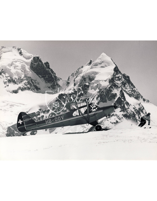 Vintage Mountain Photo - Plane on a Glacier