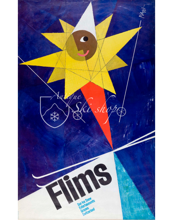 Vintage Swiss Ski Poster : FLIMS (Nr. 2)