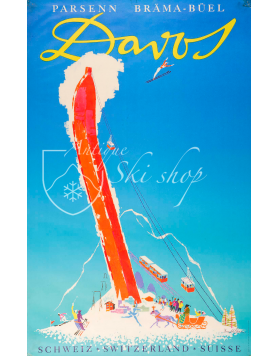 Vintage Swiss Ski Poster : DAVOS, PARSENN BRAMA-BUEL