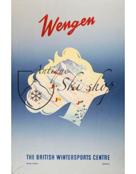 Vintage Swiss Ski Poster :  WENGEN - THE BRITISH WINTER SPORTS CENTRE