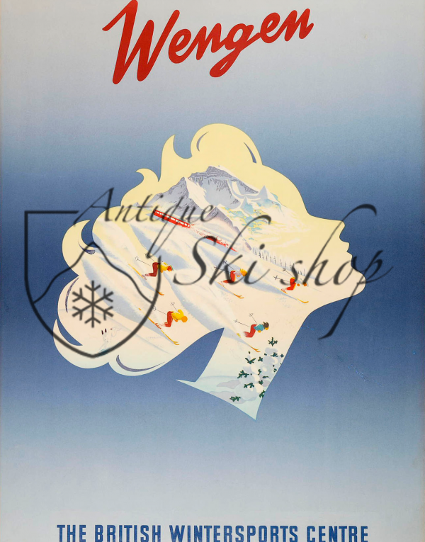 Vintage Swiss Ski Poster :  WENGEN - THE BRITISH WINTER SPORTS CENTRE
